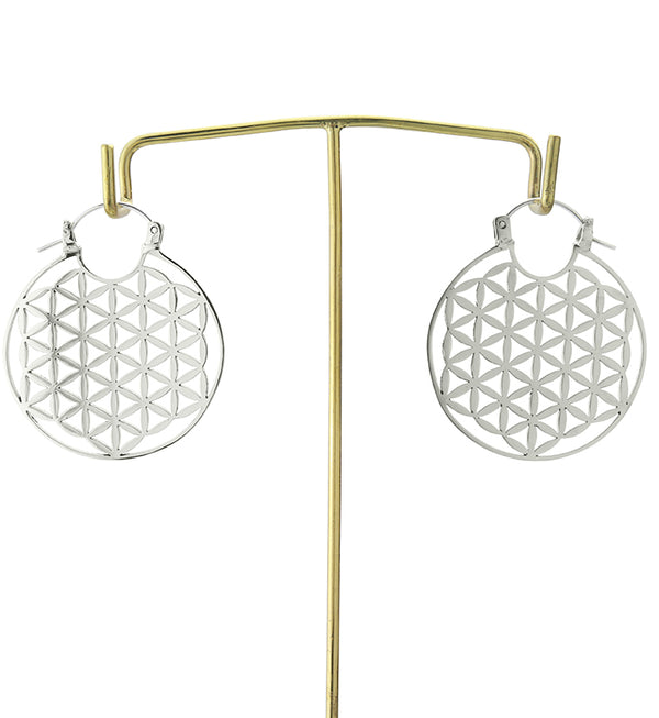 Flower of Life White Brass Ear Weights