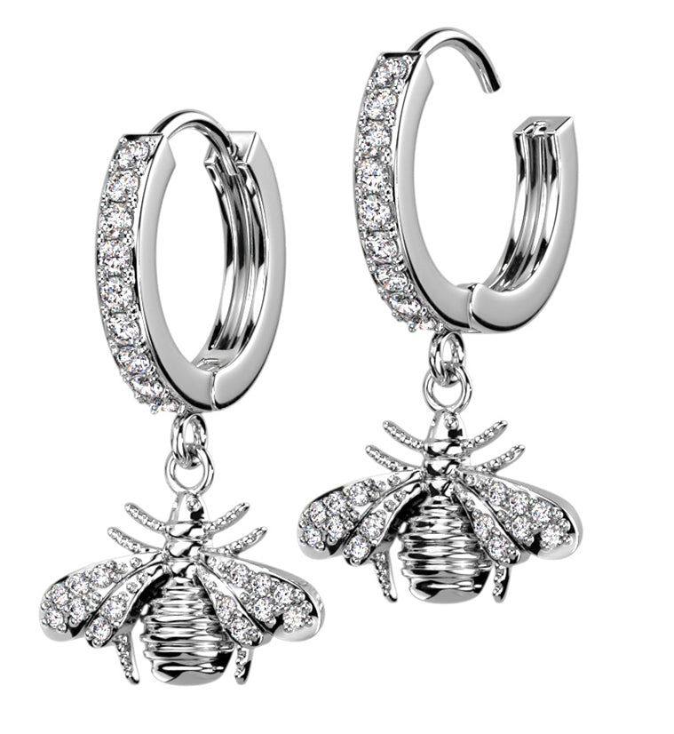 Bee CZ Stainless Steel Hoop Earrings