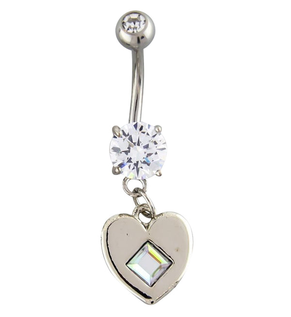 Silver Heart CZ Belly Button Ring