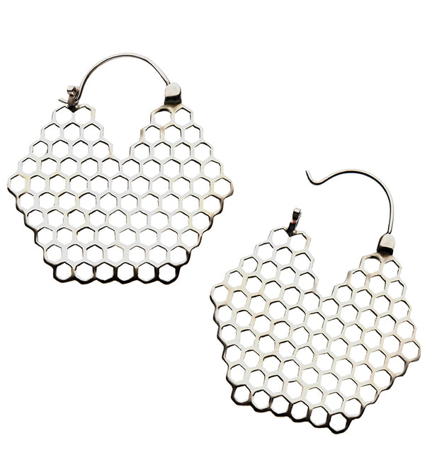 18G Silver Honeycomb Brass Earrings