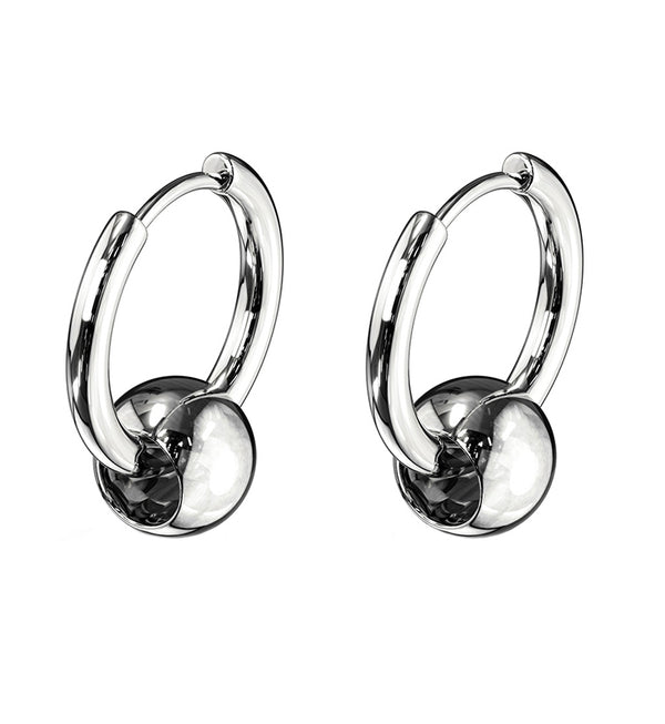 Silver Hinge Hoop Bead Earrings