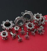 Silver Interlace Rim Stainless Steel Tunnel Plugs