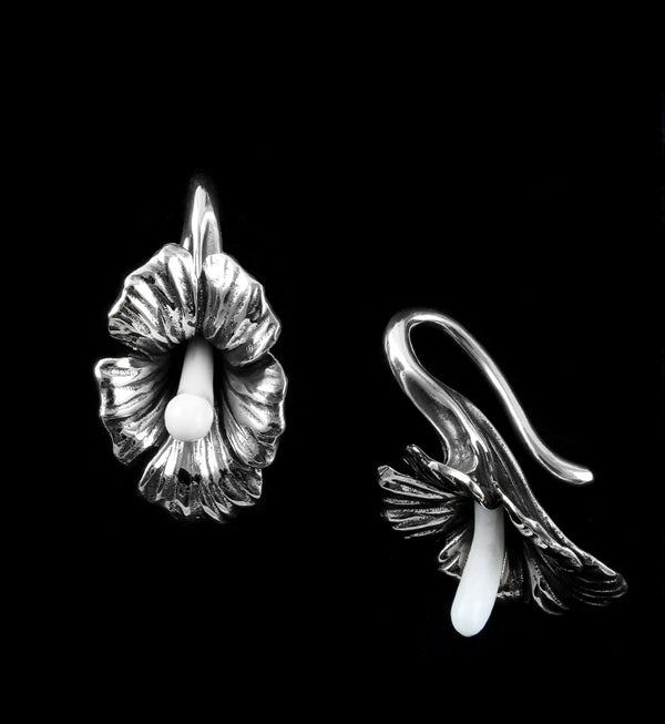 Lily Flower White Brass Ear Weights