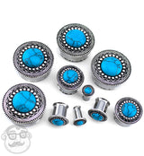Lakota Shield With Turquoise Inlay Stainless Steel Plugs