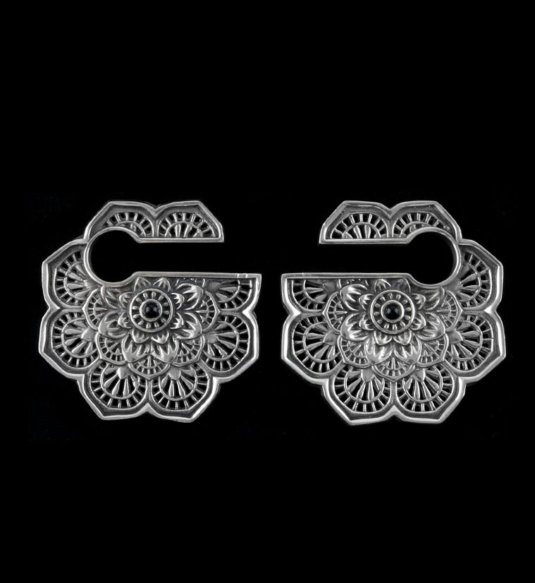 Mandala Flower White Brass Ear Weights