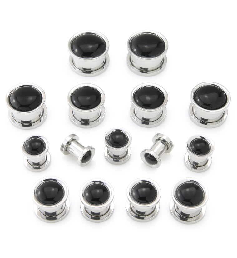 Black Onyx Stone Stainless Steel Plugs