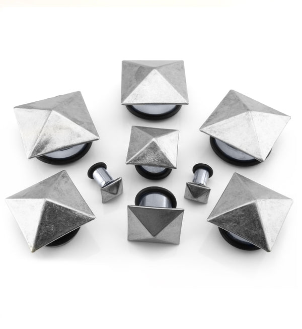 Silver Polyhedra Single Flare Steel Plugs