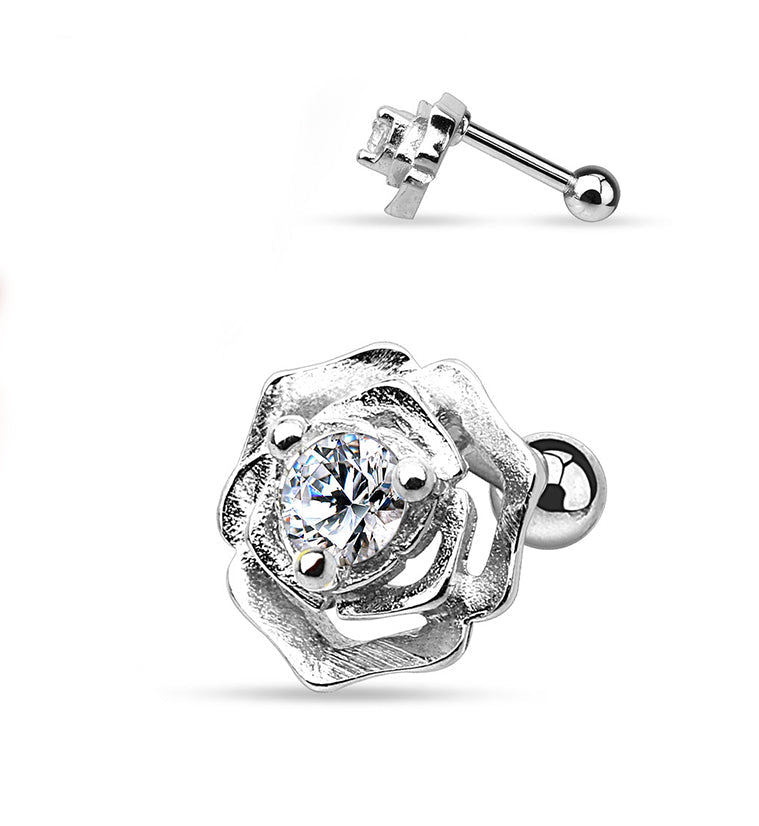 Rosebud CZ Steel Tragus / Cartilage Barbell