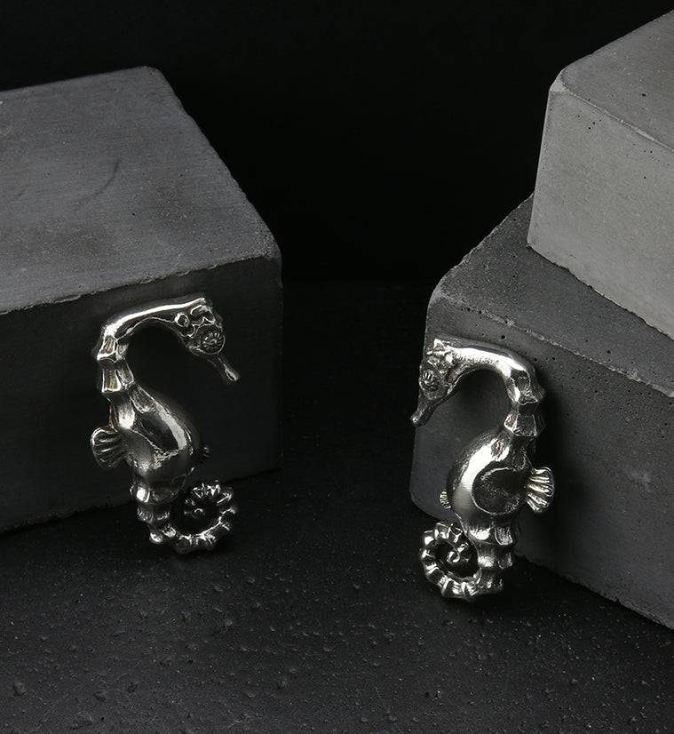 Silver Seahorse Ear Weights