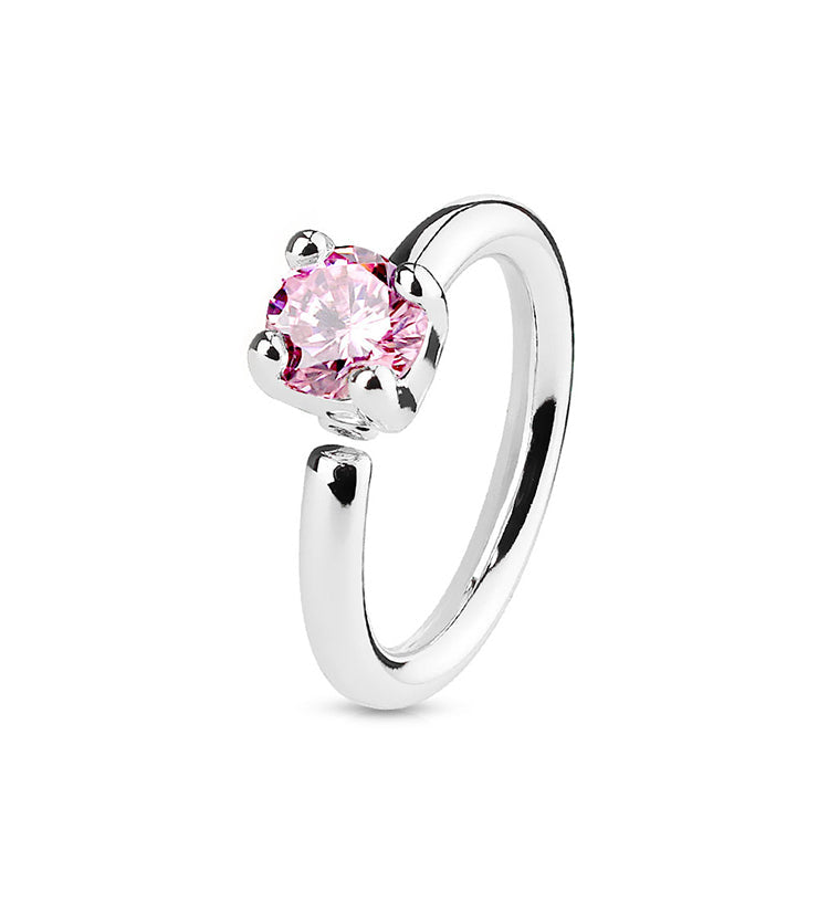 16G Pink CZ Steel Annealed Cartilage Hoop Ring