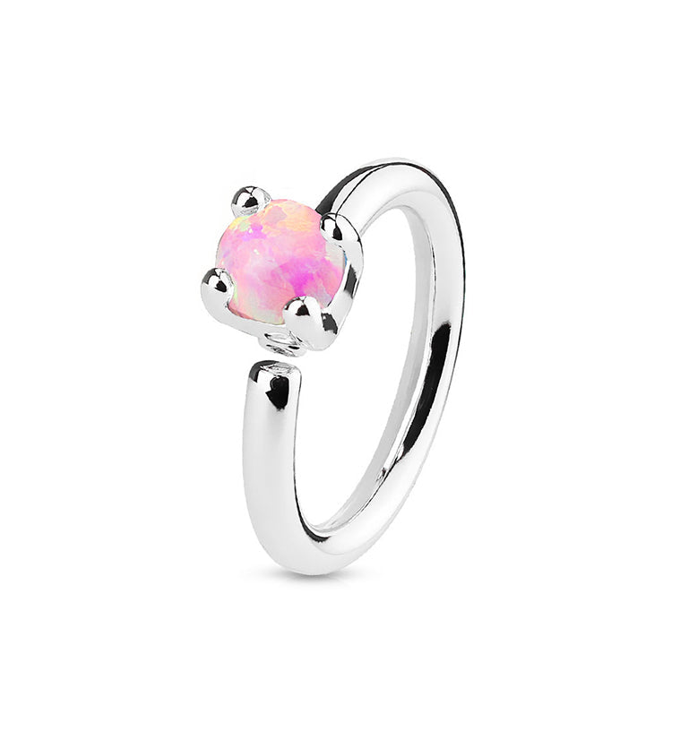 16G Pink Opalite Steel Annealed Cartilage Hoop Ring
