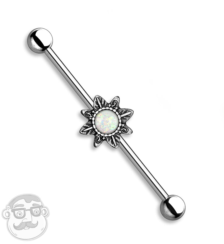 Tribal Star with Opal Inlay Industrial Barbell