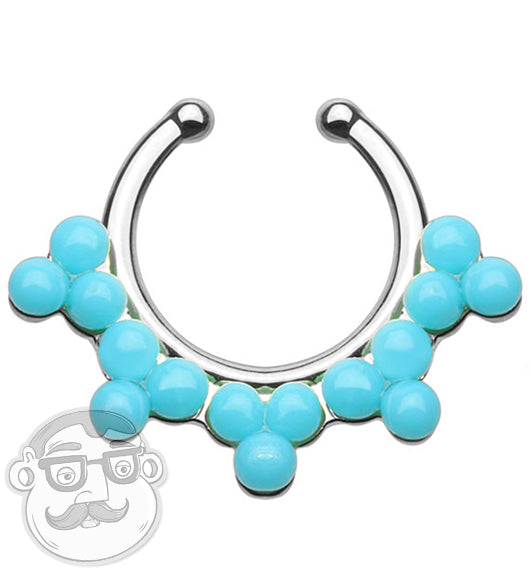 Turquoise Molecule Silver Fake Septum Clicker Ring