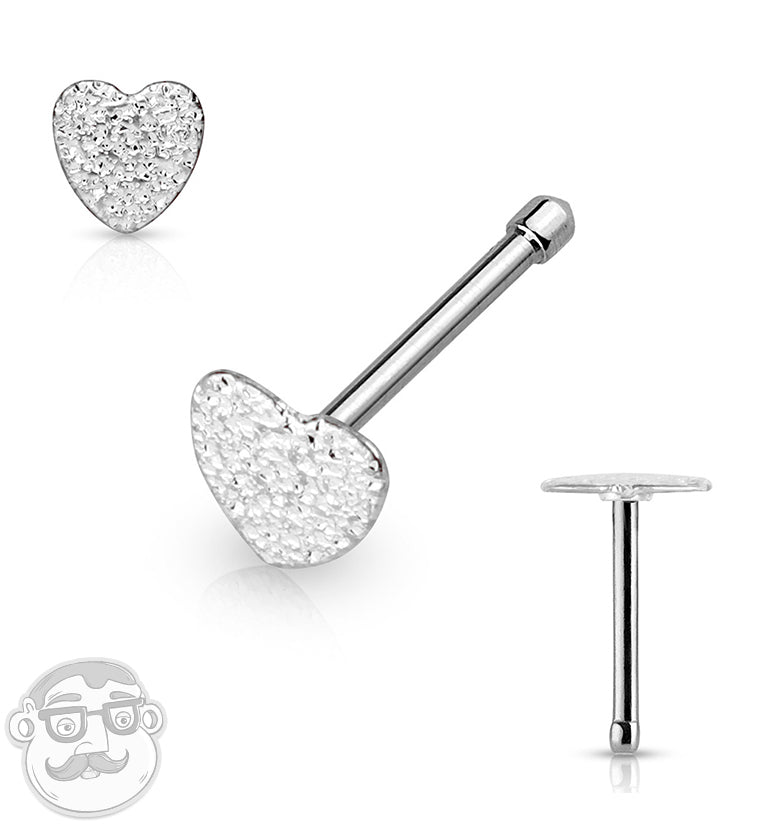 20G Silver Blast Heart Nose Stud Ring