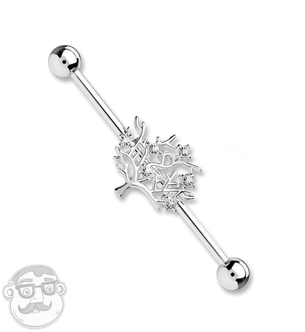 Silver Tree of Life Industrial Barbell