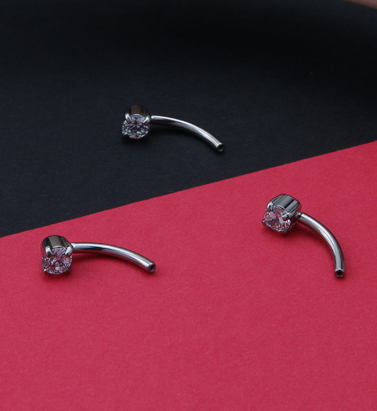 Single Prong CZ Gem Titanium Curved Threadless Barbell