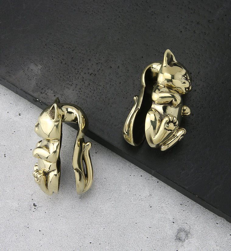 Sitting Cat Brass Hangers - Earrings