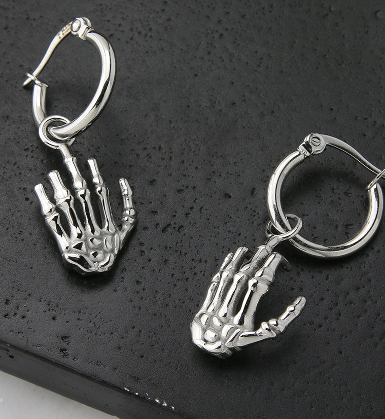 Skeleton Hand Stainless Steel Hoop Earrings