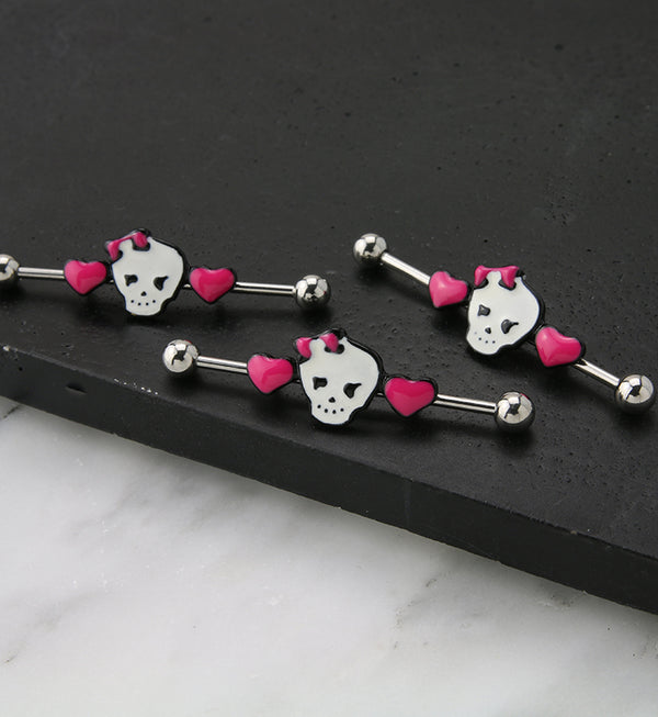 Skull And Hearts Industrial Barbell