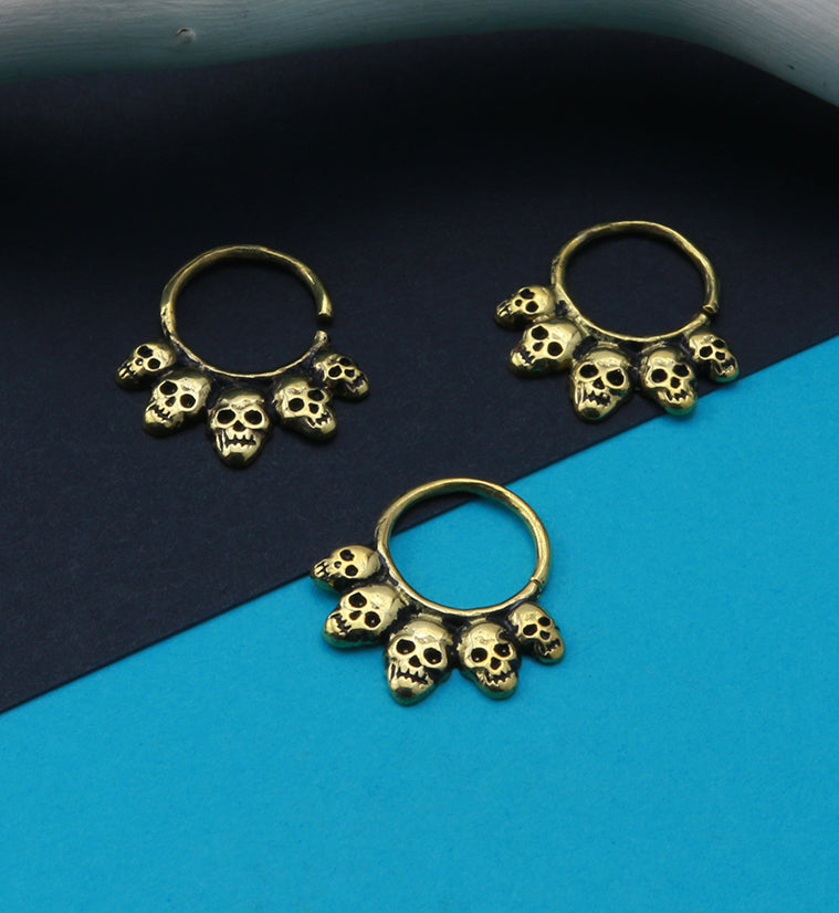 Skull Cluster Brass Hoop Ring