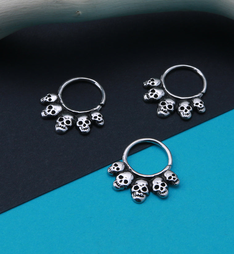 Skull Cluster White Brass Hoop Ring