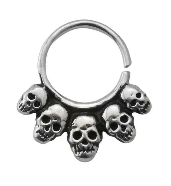 Skull Cluster White Brass Hoop Ring
