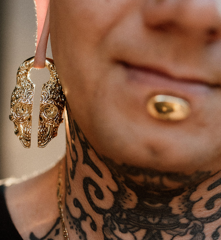Brass Sugar Skull Ear Weights