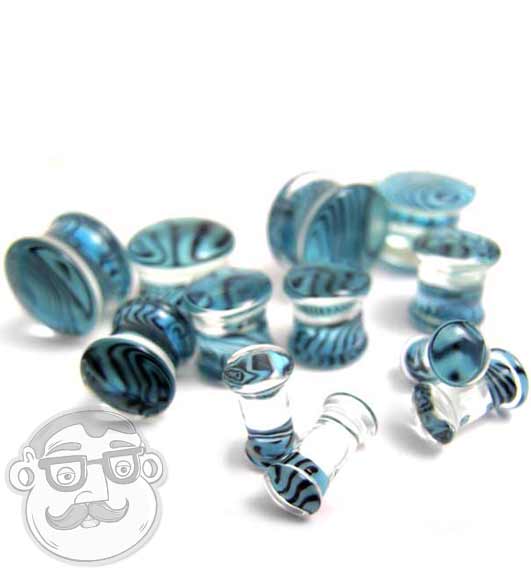 Sky Blue Zebra Glass Plugs