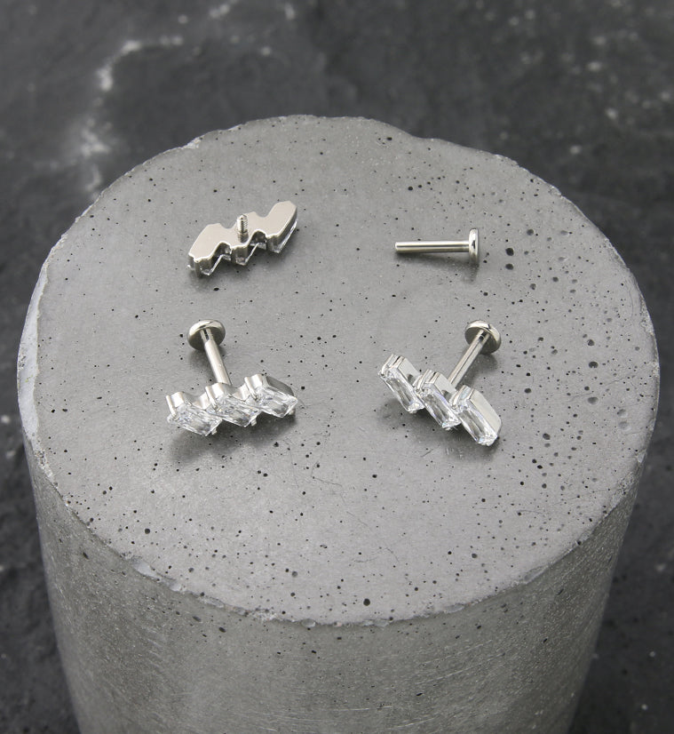 Slant Clear CZ Titanium Internally Threaded Labret