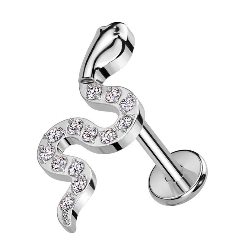 Snake Clear CZ Internally Threaded Titanium Labret
