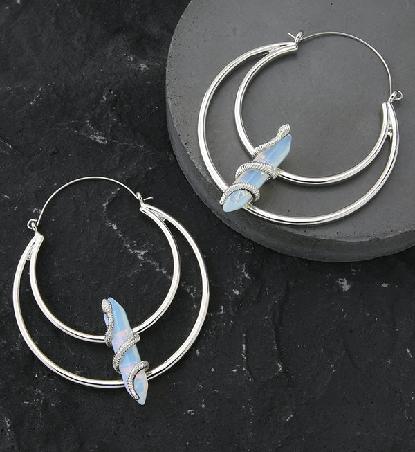 Snake Wrapped White Opalite Stainless Steel Plug Hoops