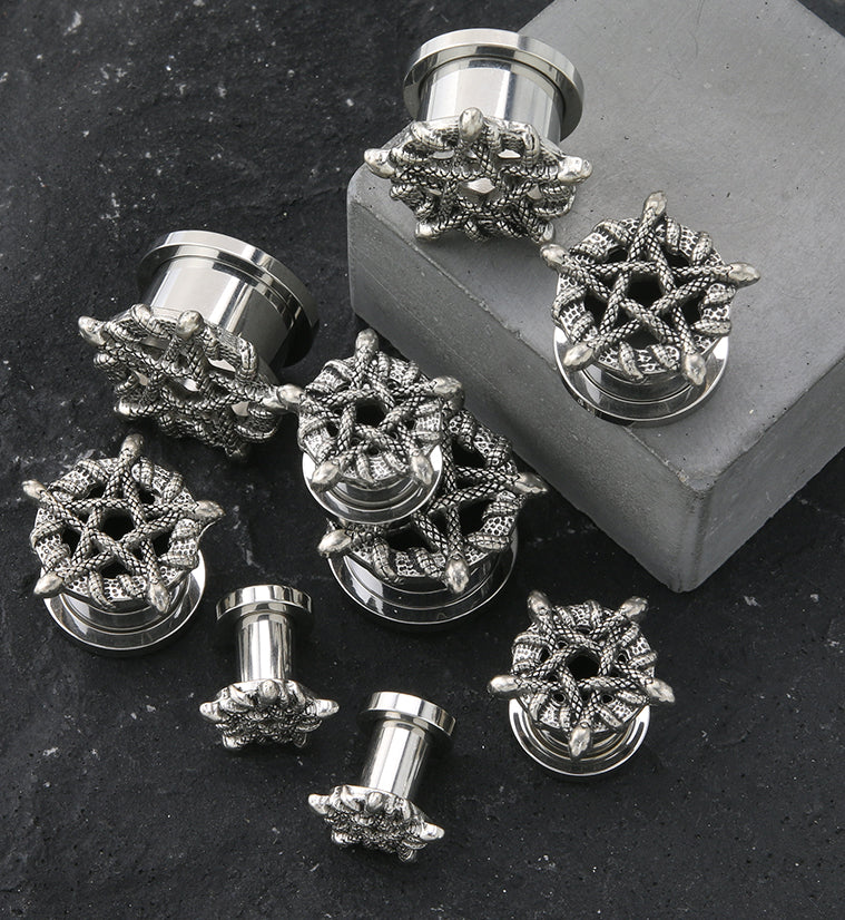Snake Pentagram Stainless Steel Tunnel Plugs