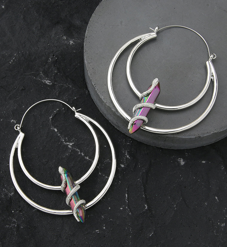 Snake Wrapped Rainbow Aurora Crystal Stainless Steel Plug Hoops ...