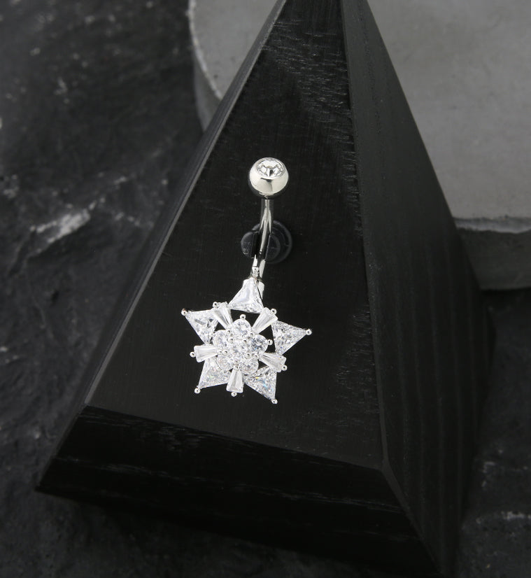 Snow Star CZ Stainless Steel Belly Button Ring