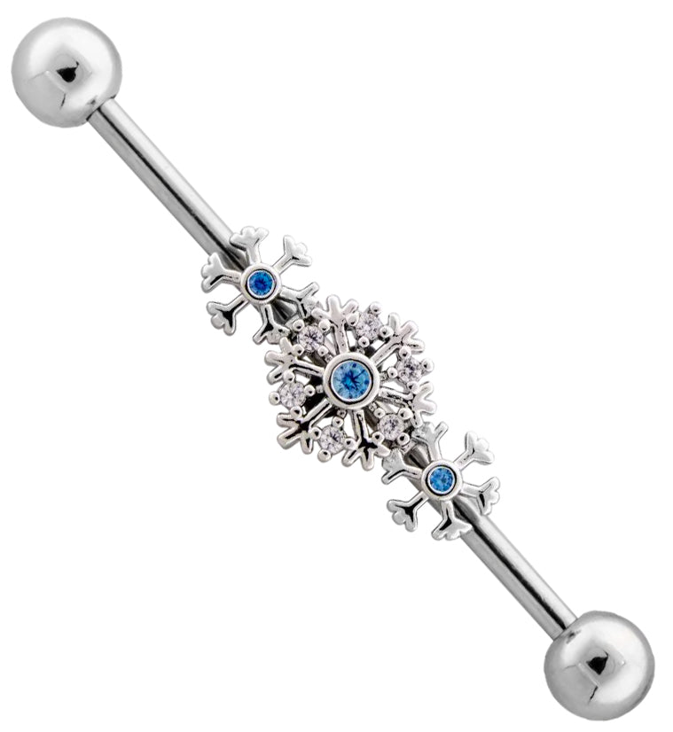 Snowflake Cluster Aqua CZ Stainless Steel Industrial Barbell
