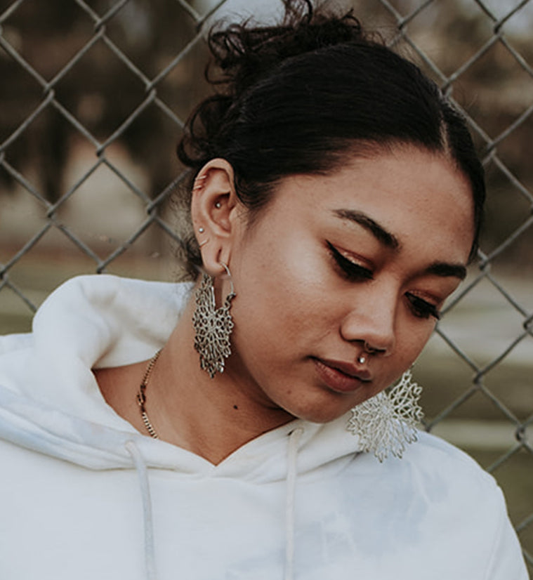 Snowflake White Brass Earrings - Weights