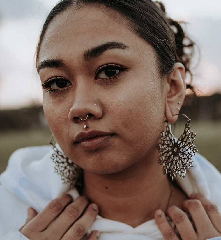 Snowflake White Brass Earrings - Weights