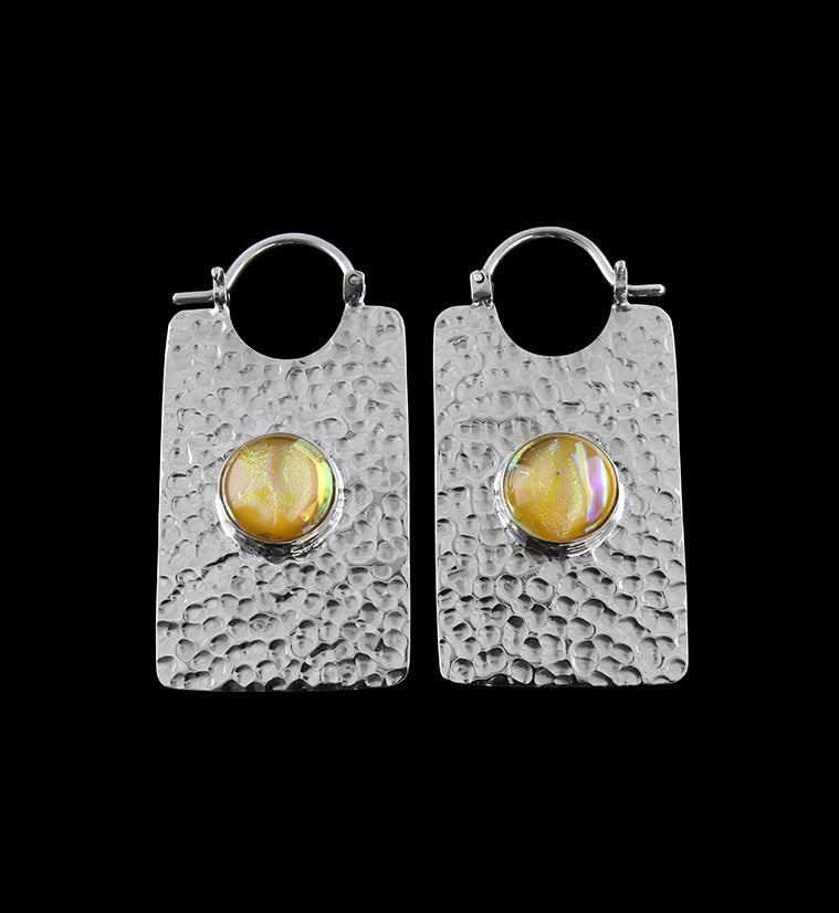 14G Lateral Solar Dichroic Glass White Brass Hangers / Earrings