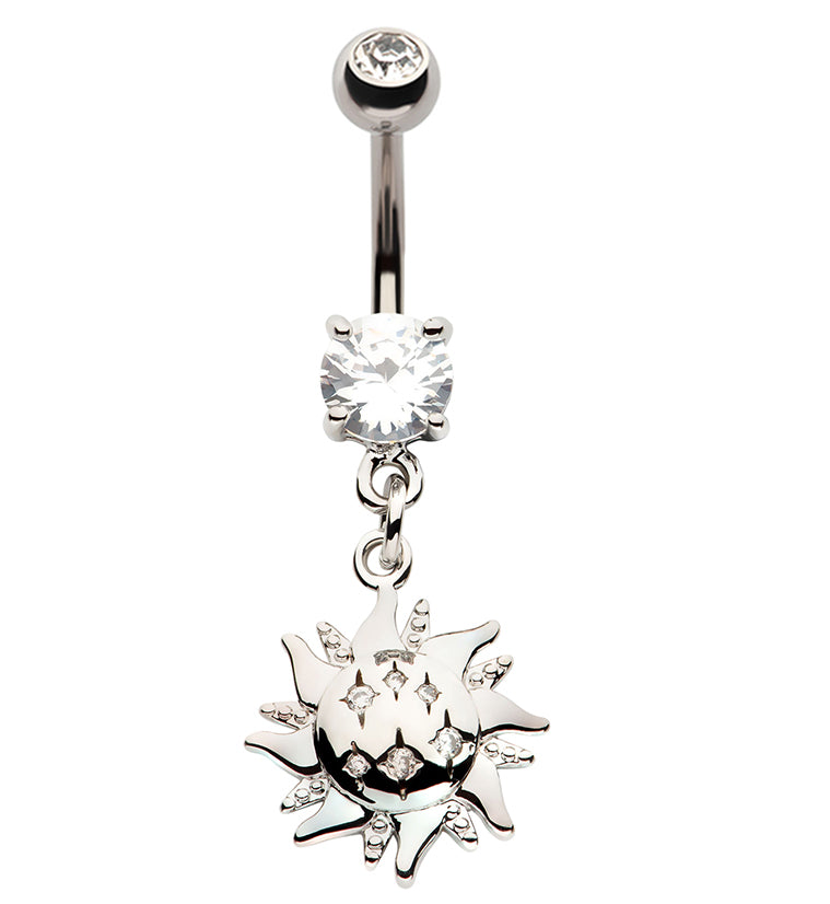 Solar Groove CZ Dangle Stainless Steel Belly Button Ring