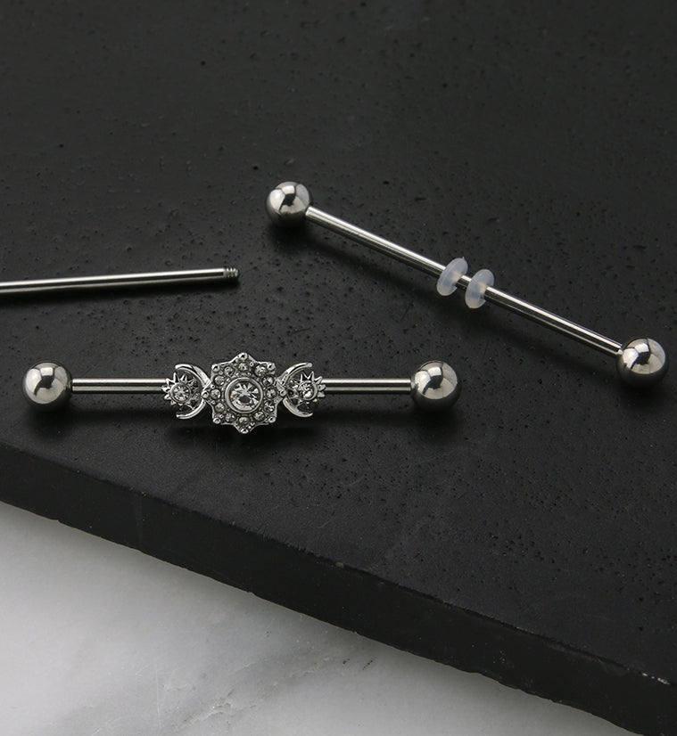 Solar Moon CZ Industrial Barbell