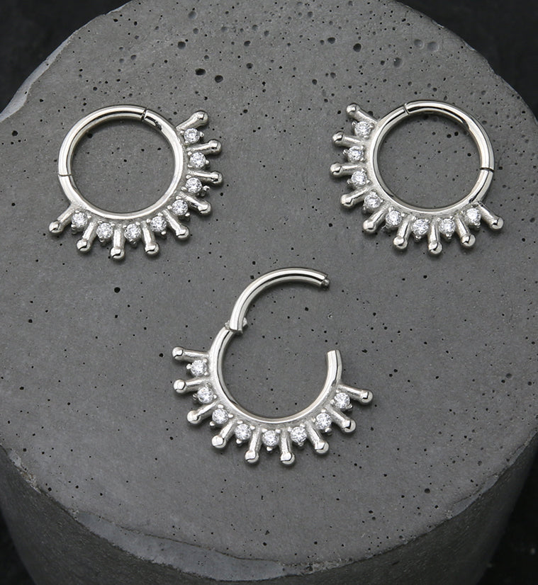 Solar Rays CZ Stainless Steel Hinged Segment Ring