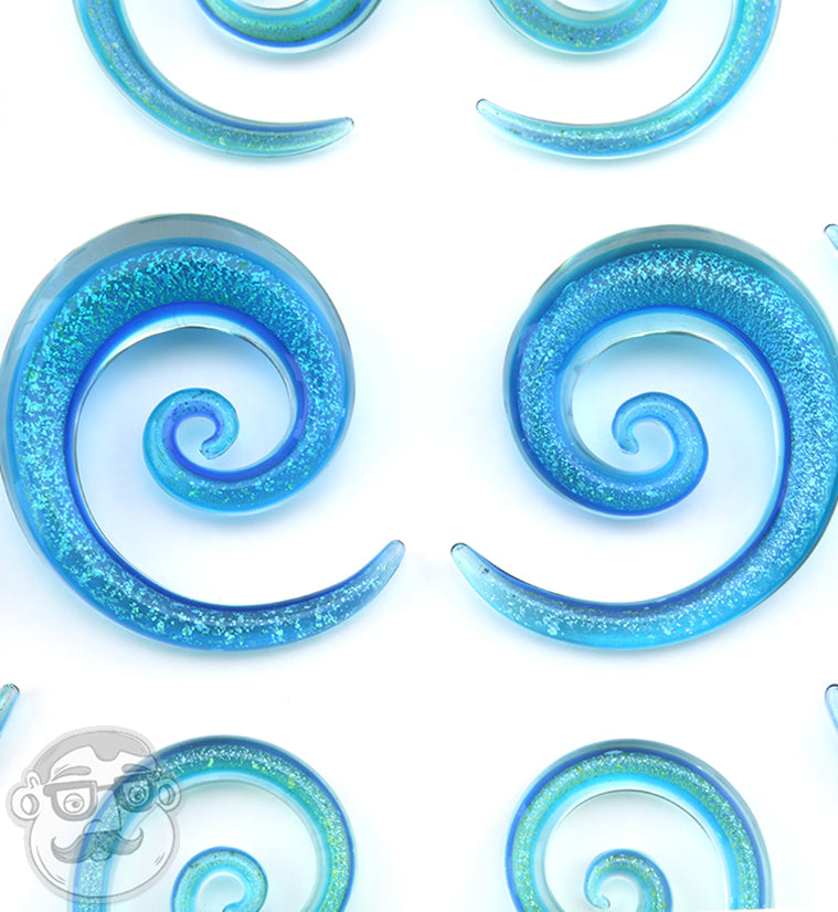 Solstice Blue Dichroic Glass Spirals