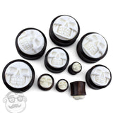 Sono Wood Plugs With Carved Skull Inlay