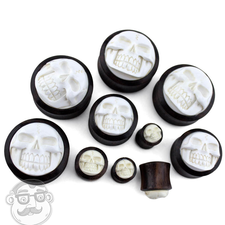 Sono Wood Plugs With Carved Skull Inlay