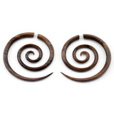 Areng Wood Fake Gauge Large Spirals Tribal Earrings