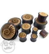 Sono Wood Plugs With Engraved Seashell Inlay