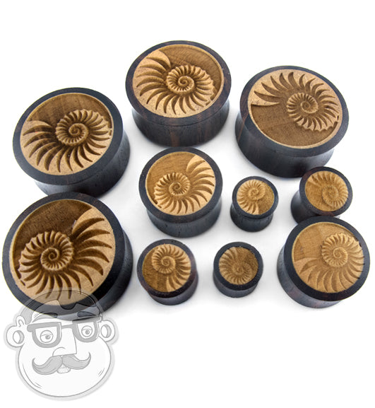 Sono Wood Plugs With Engraved Seashell Inlay