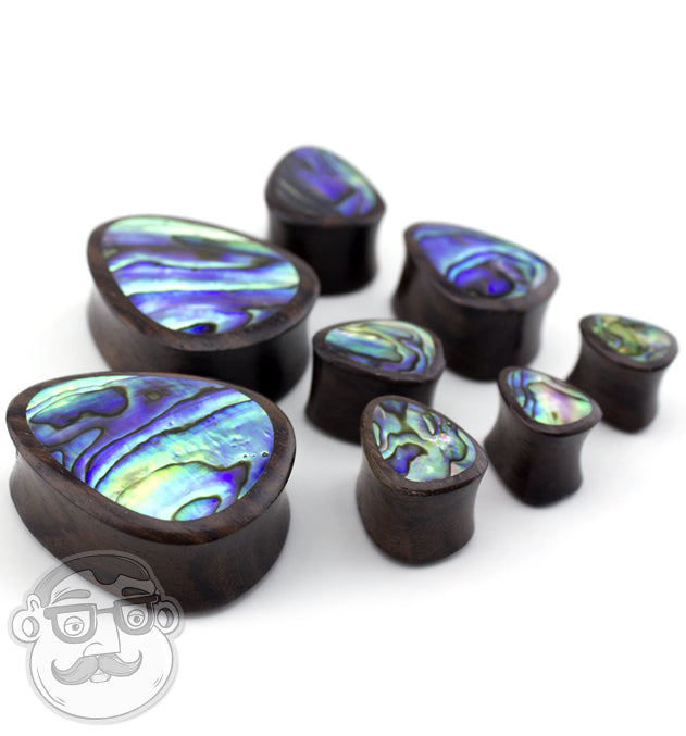 Sono Wood Teardrop Plugs With Abalone Shell Inlay