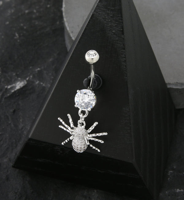 Spider Pave CZ Dangle Stainless Steel Belly Button Ring