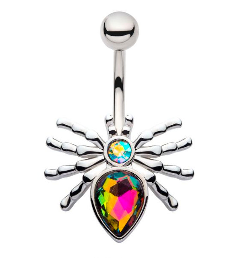 Spider Rainbow Aura CZ Belly Ring